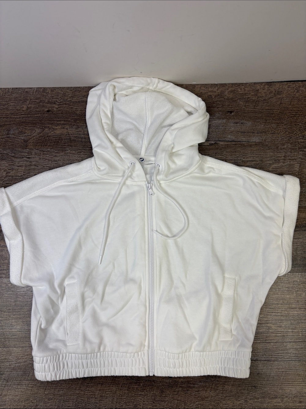 Lou & Grey White Short Sleeve Full Zip Hoodie Dolman Sweatshirt